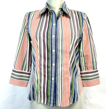 Talbots Petite Striped cotton Button-up Shirt 3/4 sleeve size 2P - £9.38 GBP