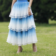 Blue Tiered Tulle Maxi Skirt Outfit Women Custom Plus Size Long Tulle Skirt image 3
