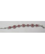 Vtg AVON Pink Metal Roses Bracelet Pink Rhinestones Silver Plate Adjustable - $20.00