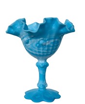 Fenton Glass Vase Wave Crest Sky Blue White Swirl Ruffle Hobnail Button ... - £194.76 GBP