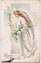 Postcard Embossed Easter Blessings Angel With Lilies Berlin Ontario 1915 - £1.54 GBP