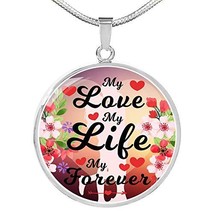 Love Message Circle Necklace Stainless Steel or 18k Gold 18-22&quot; Gift for Her - £43.85 GBP