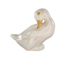California Pottery Duck Goose Swan Bird Figurine Miniature White Preening *Flaw* - £23.91 GBP