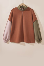 Gold Flame Plus Size Colorblock Exposed Seam Quarter Zip Sweatshirt - $28.12