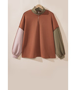 Gold Flame Plus Size Colorblock Exposed Seam Quarter Zip Sweatshirt - $523.79 MXN