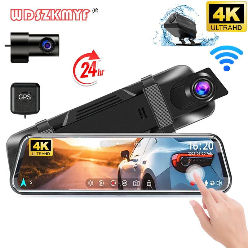 4K Car DVR 10Inch Rear View Mirror GPS 3Lens Dash Cam for Cars Rear View Camera - £11.75 GBP+
