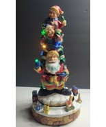 Vintage Santa Elves Totem Pole wrapped in Crhistmas Lights Musical Figur... - $41.14 CAD