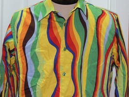 Men&#39;s LARGE Regal Wear Long Sleeve Shirt 100% Cotton Multi-color Wave-St... - $14.39