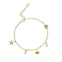925 silver marine animals conch scallops starfish pearls gold plated bracelets f - £23.18 GBP