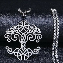 Norse Yggdrasil Necklace Silver Stainless Steel Celtic Tree of Life Pendant - £15.97 GBP