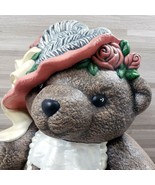 Vintage Teddy Bear with Hat Hand Made Hand-Painted 9.5&quot; Figurine Signed - £24.76 GBP