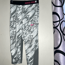 Nike Pro Dri Fit Girls Capri Leggings Gray/White W/Pink Swoosh Size XL - $9.80