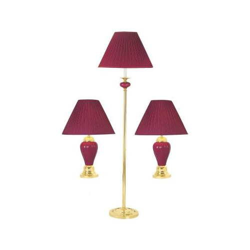 ORE International Burgundy Ceramic &amp; Brass Table Plus Floor Lamp- Set Of 3 - $221.22