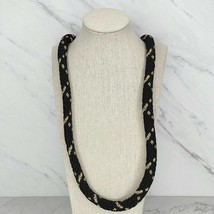Black and Gold Tone Barrel Braided Soft Necklace - £5.61 GBP