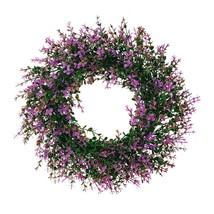 Purple Flower Wreath Decor with Green Leaves, 15.7 Inch - £19.45 GBP