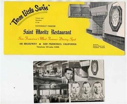 Saint Moritz Menu &amp; Postcard Three Little Swiss Broadway San Francisco CA 1940&#39;s - $27.72