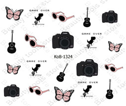 Nail Art Water Transfer Stickers butterfly glasses camera guitar KoB-1324 - £2.38 GBP