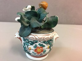 Small Ceramic Hand Painted Pot with Ceramic/Porcelain Flowers Made in Fr... - $20.19