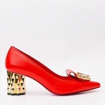 The Love Red Leather Block Heel Pump Women Shoe image 6