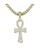 Ankh Cross CZ Pendant Tennis Chain Set 14k Gold Plated Hip Hop Jewelry N... - £14.89 GBP+