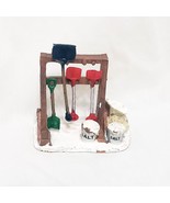 Christmas Village Accessory Rack of Shovels and Road Salt 3&quot; - £12.29 GBP