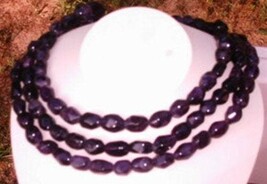 Multi-strand Faceted Chunky Dark Amethyst and Sterling Silver Beaded Necklace - £66.69 GBP