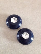 Pair Vintage Rhinestone Sparkly Navy Blue Plastic Shank Buttons 2.5cm - £10.34 GBP