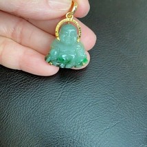 14K Solid Real Gold Natural Jadeite Jade Happy Laughing Buddha Pendant Male Luck - £396.90 GBP