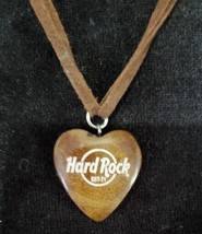 Hard Rock Cafe Necklace Adjustable Wood Faux Leather Heart - $15.00