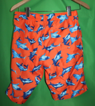Lands&#39; End Orange Swim Shorts Shark Pattern Youth Large 14-16 - £15.91 GBP