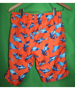 Lands&#39; End Orange Swim Shorts Shark Pattern Youth Large 14-16 - £15.63 GBP