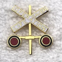 Railroad Crossing Pin Operation Lifesaver Gold Tone Enamel - £10.01 GBP