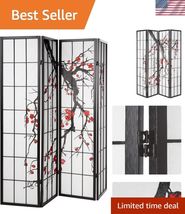Black Japanese 4-Panel Screen Room Divider, Plum Blossom - $163.03