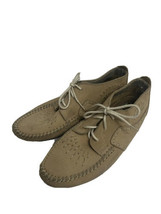 Hush Puppies Easy Times Womens Beige Leather Moccasin Flats Shoes 7.5 M Lace Up - £23.93 GBP