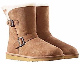 Kirkland Signature Ladies Chestnut Brown Sheepskin Shearling Winter Buckle Boot - £14.02 GBP