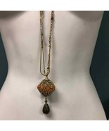 Chico’s long pennant necklace with stones 36” double chain - $656.86 MXN