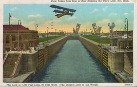 Vintage 1940 Postcard Davis Lock Soo Michigan Longest Lock in the World ... - $9.87
