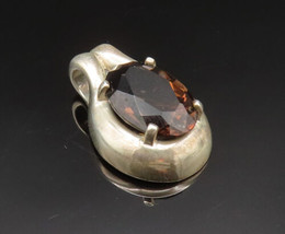 KABANA 925 Sterling Silver - Vintage Oval Smoky Topaz Drop Pendant - PT20856 - £31.67 GBP