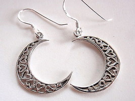 Hearts in Crescent Moon Earrings 925 Sterling Silver Dangle Corona Sun Jewelry - £17.25 GBP