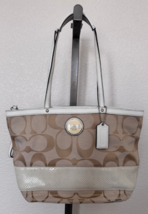 COACH Signature Stripe Canvas Shoulder Bag Purse Handbag Cream/Ivory/Tan... - €29,89 EUR