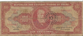 Brasil  100  Cruzeiros   1966  Circulated Banknote  # 5 - $6.92
