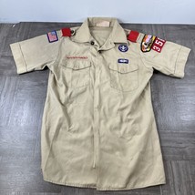 Boy Scouts Of America Shirt Boys Medium khaki Short Sleeve Button Up - £14.69 GBP