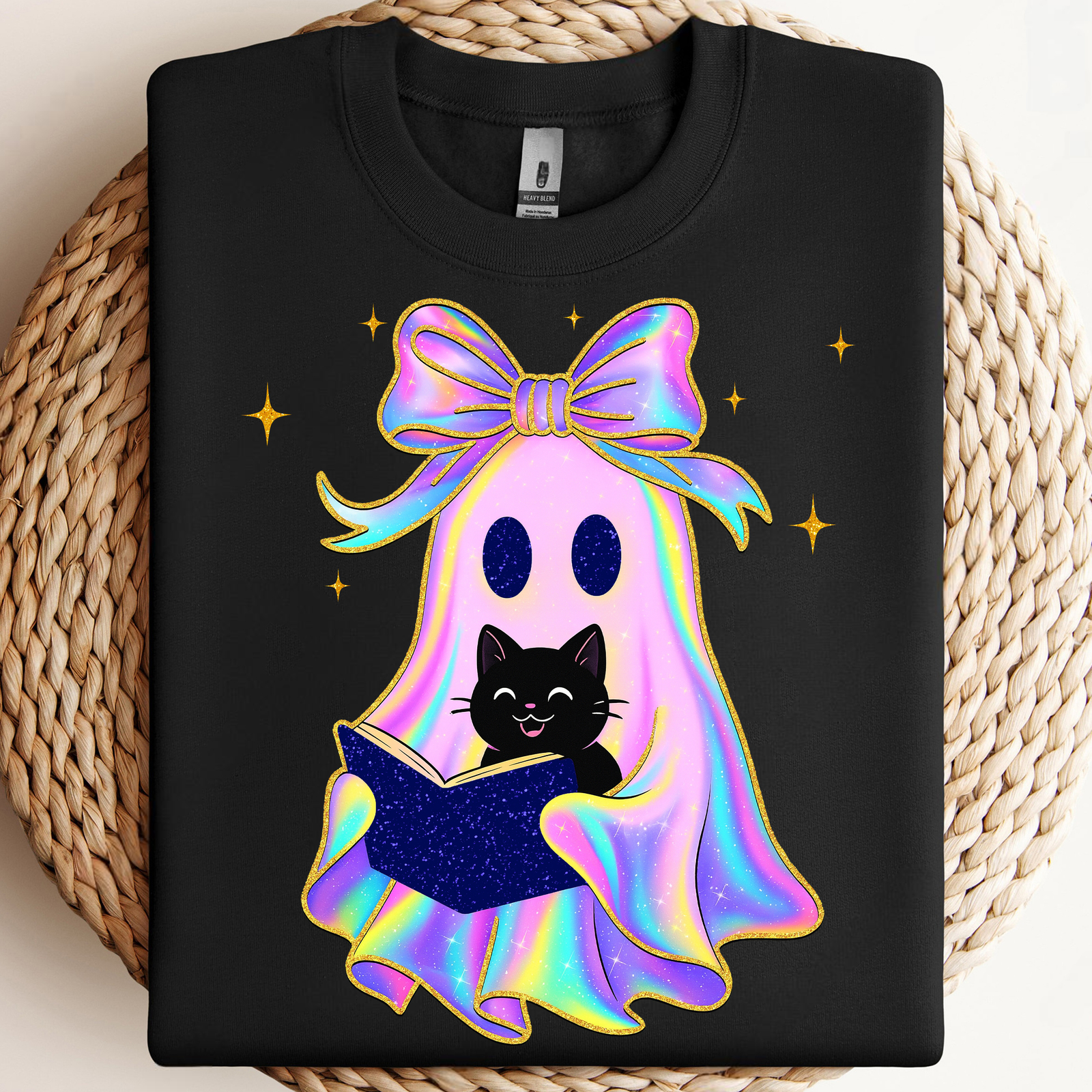 Iridescent Ghost Cat and Book PNG, Sparkle Ghost PNG, Cute Ghost Hallowe... - $2.50