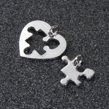 Puzzle Piece Charms Set Silver Heart Autism Awareness Friendship Mother Daughter - £3.93 GBP