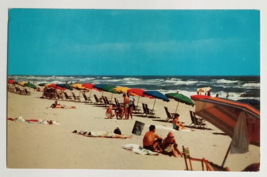 Virginia Beach Umbrellas Ocean Sunbathers Waves VA Dexter Press Postcard 1955 - £4.47 GBP