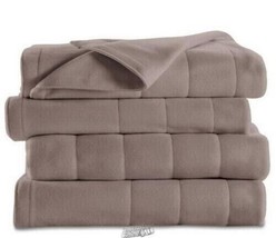 Sunbeam Royal Ultra Fleece Heated Electric Bed Blanket TWIN Mushroom Brown  - $56.99