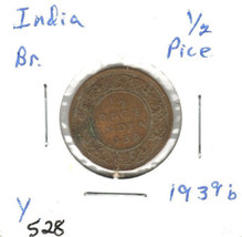 India 1/2 Pice, Bronzel, 1939, KM 528 - $4.00
