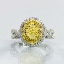 1.19 Ct Oval Cut Halo Yellow Natural Diamond Engagement Ring 14k White Gold - £2,294.15 GBP
