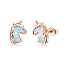 WOSTU 925 Silver Opal Stud Earrings Cat Heart Blue Opal Earrings For Women Origi - £15.65 GBP