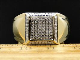 Mens Yellow Gold Finish White Diamond Engagement Square Designer Band Pinky Ring - £90.17 GBP